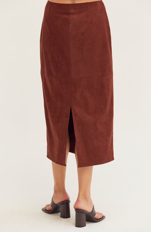 Crescent Faux Suede Pencil Midi Skirt In Red
