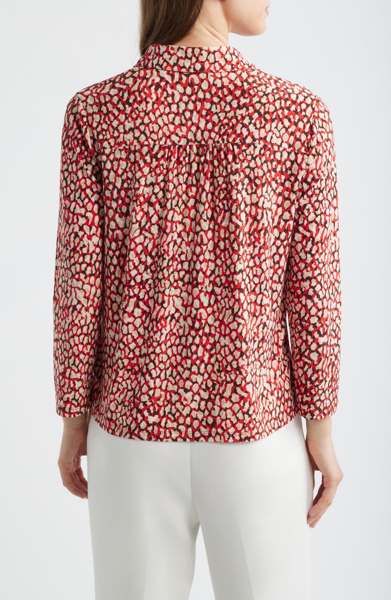 AK ANNE KLEIN Abstract Print Button-Up Shirt, Alternate, color, Begonia Red Mlt