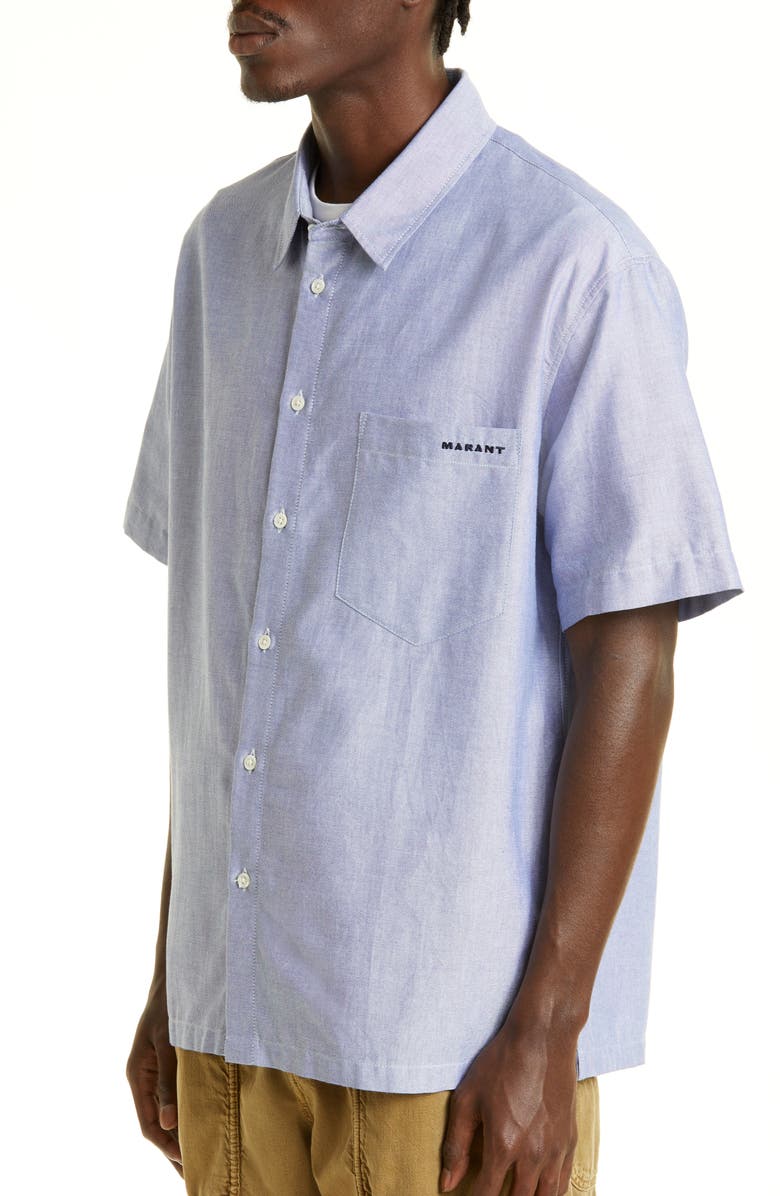 Isabel Marant Iggy Embroidered Logo Short Sleeve Button-Up Shirt, Alternate, color,