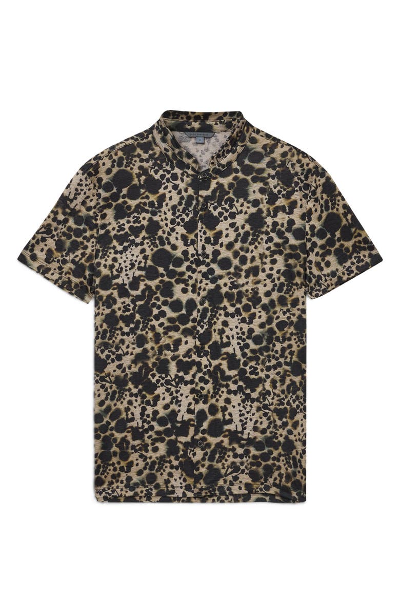 John Varvatos Marini Leopard Print Short Sleeve Button-Up Shirt, Alternate, color, Smoked Pearl Grey