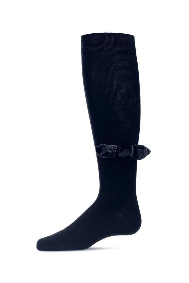Velvet Bow Knee High Sock, Main, color, Navy