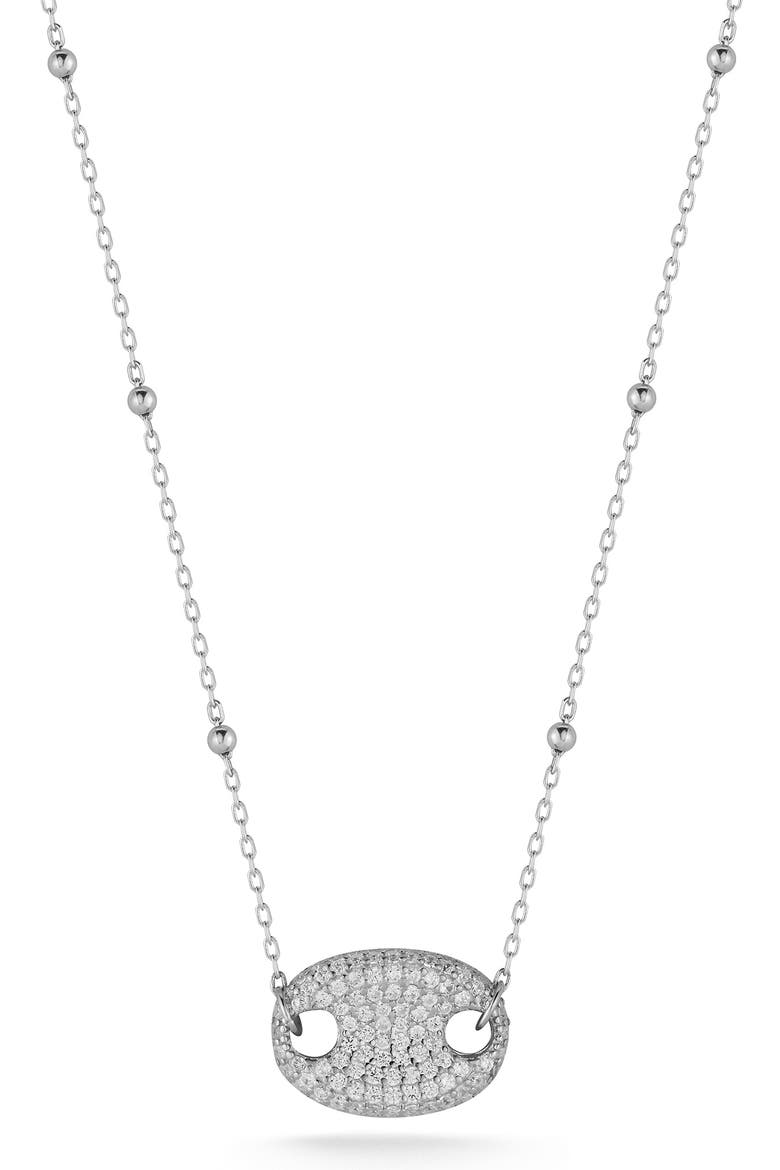 Pavé Cubic Zirconia Mariner Link Pendant Necklace, Main, color, SILVER