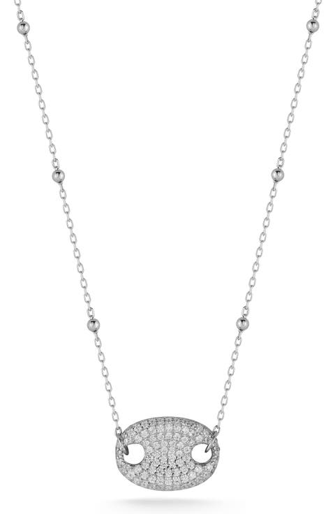 Pavé Cubic Zirconia Mariner Link Pendant Necklace