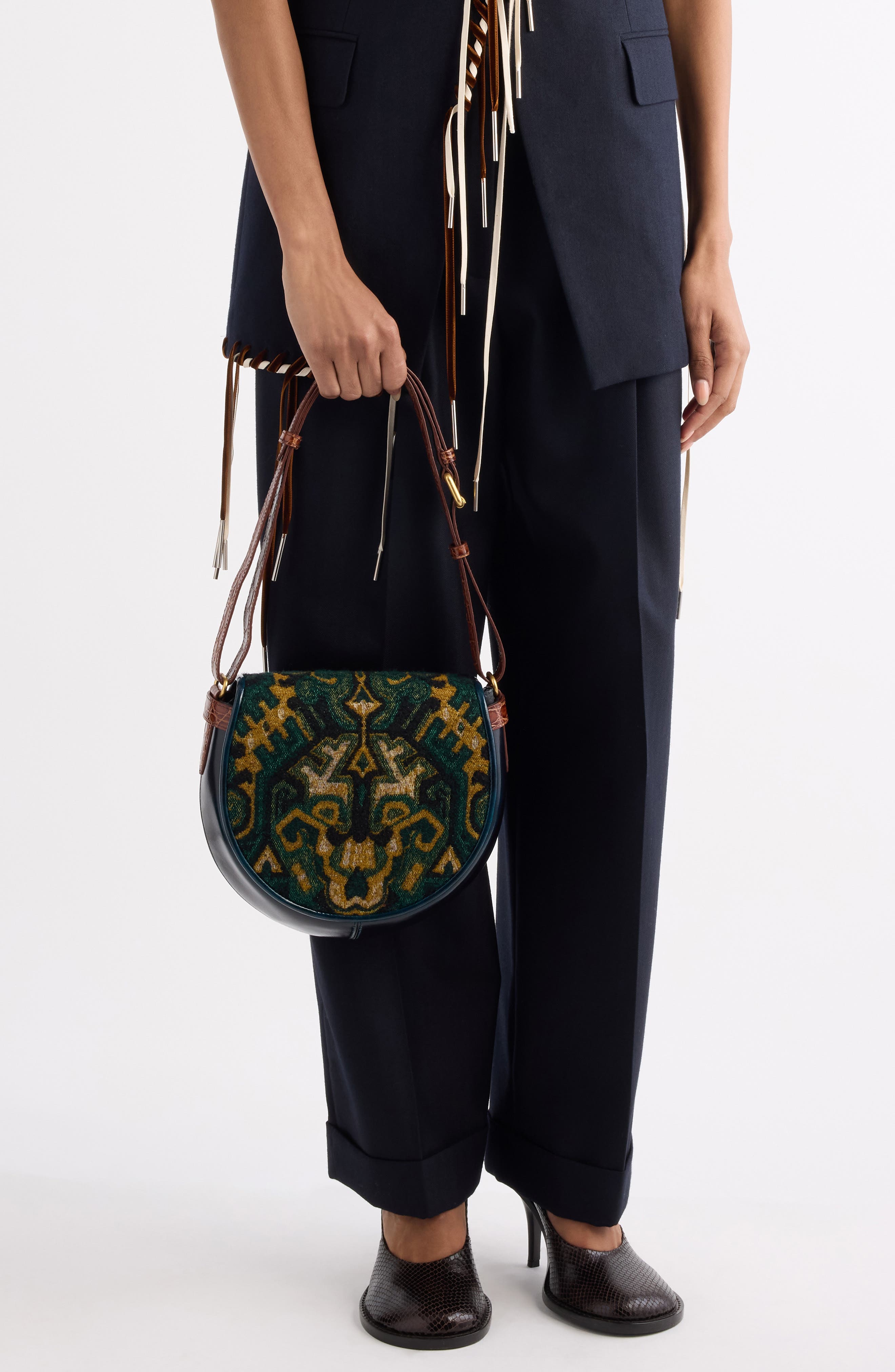 Dries Van Noten Arc Tapestry Print Mixed Media Crossbody Bag, Alternate, color, Bottle