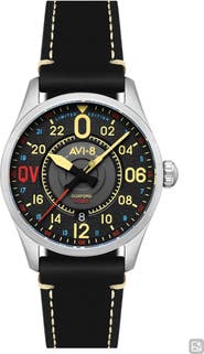 AVI-8 x Imperial War Museums Spitfire N3200 Automatic Leather Strap Watch, 42mm