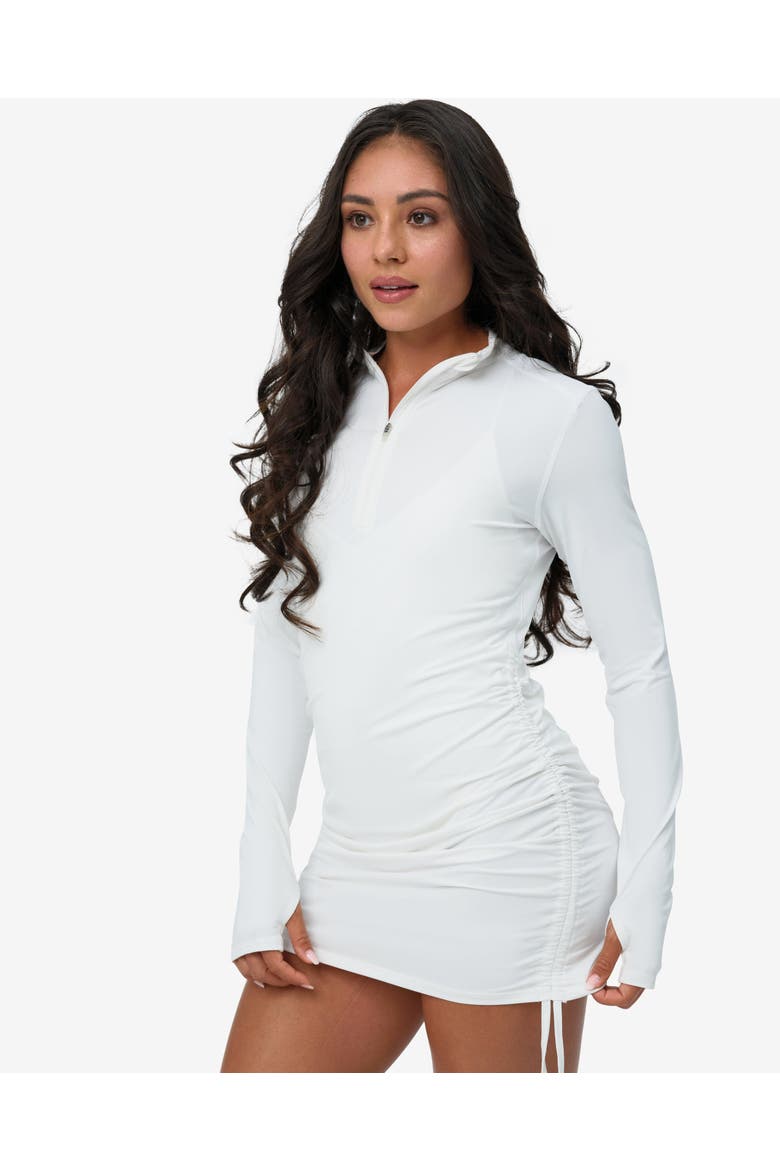 Women's Long Sleeve Sun and UV Protection Drawstring Coverup Dress, Alternate, color, White