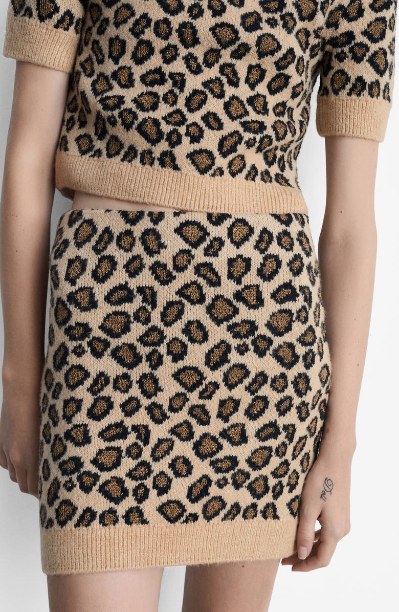 MANGO Leopard Mini Sweater Skirt, Alternate, color, 