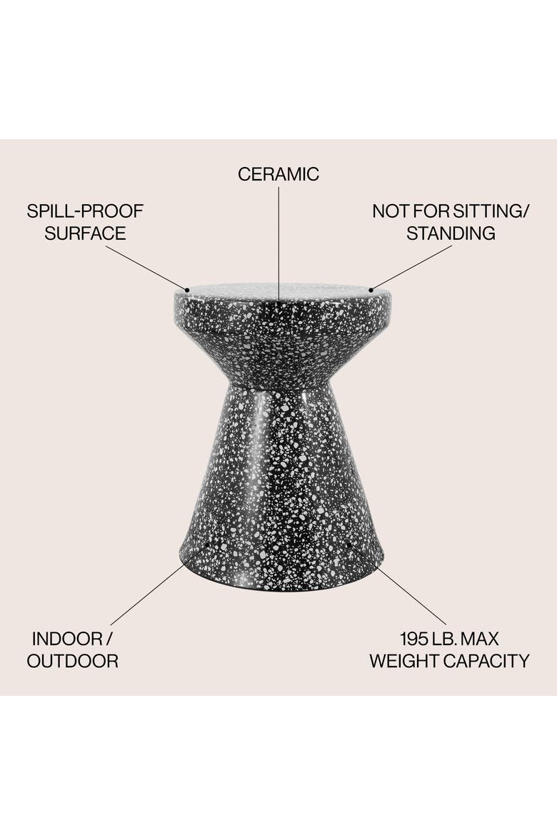 Xenia Modern Terrazzo Ceramic Outdoor Garden Stool, Hourglass Accent Side Table & Plant Stand for Patio or Living Room, Alternate, color, Black/White
