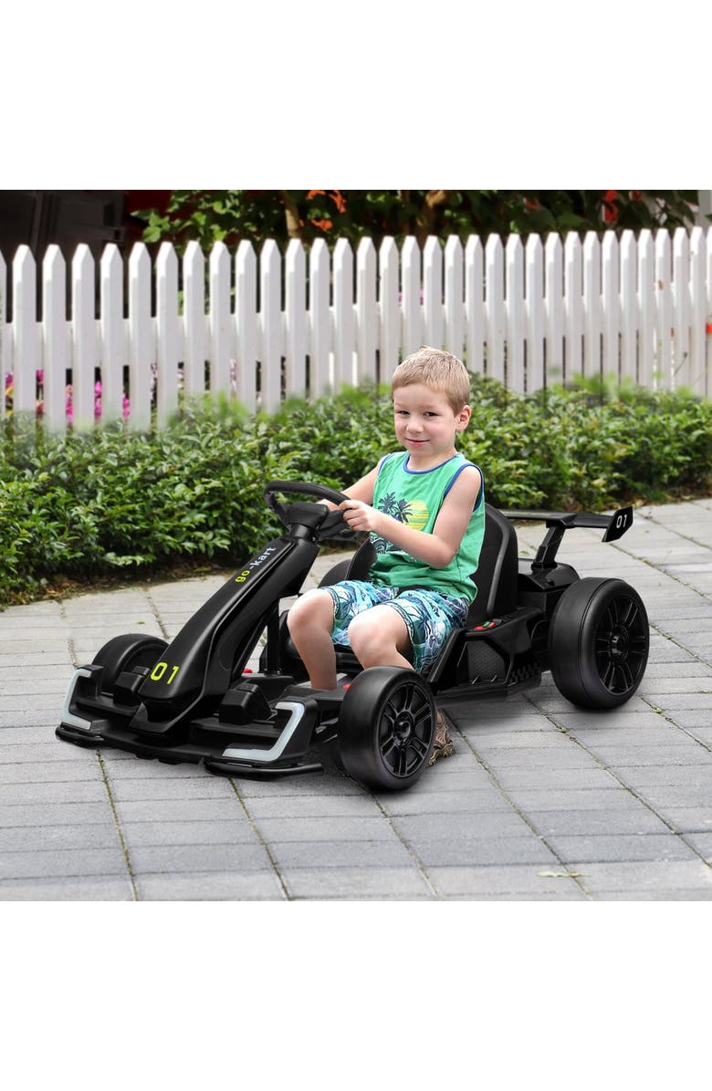 Aosom 24V 7.5 MPH Drifting Electric Go Kart with Adjustable Seat Slow Start Button Start Music Horn Lights, Alternate, color, Black