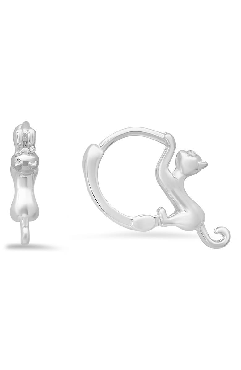 Queen Jewels Dangling Kitty Hoop Earrings, Main, color, Silver