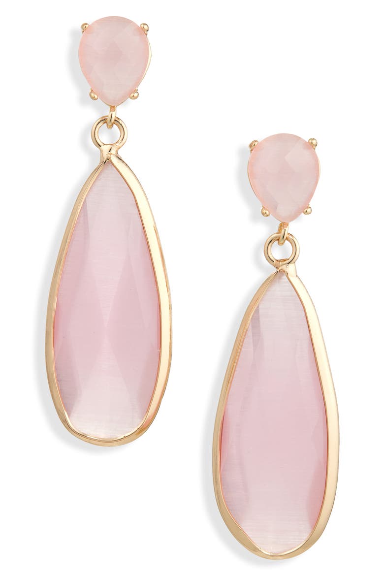 Glass Drop Earrings, Main, color, PINK