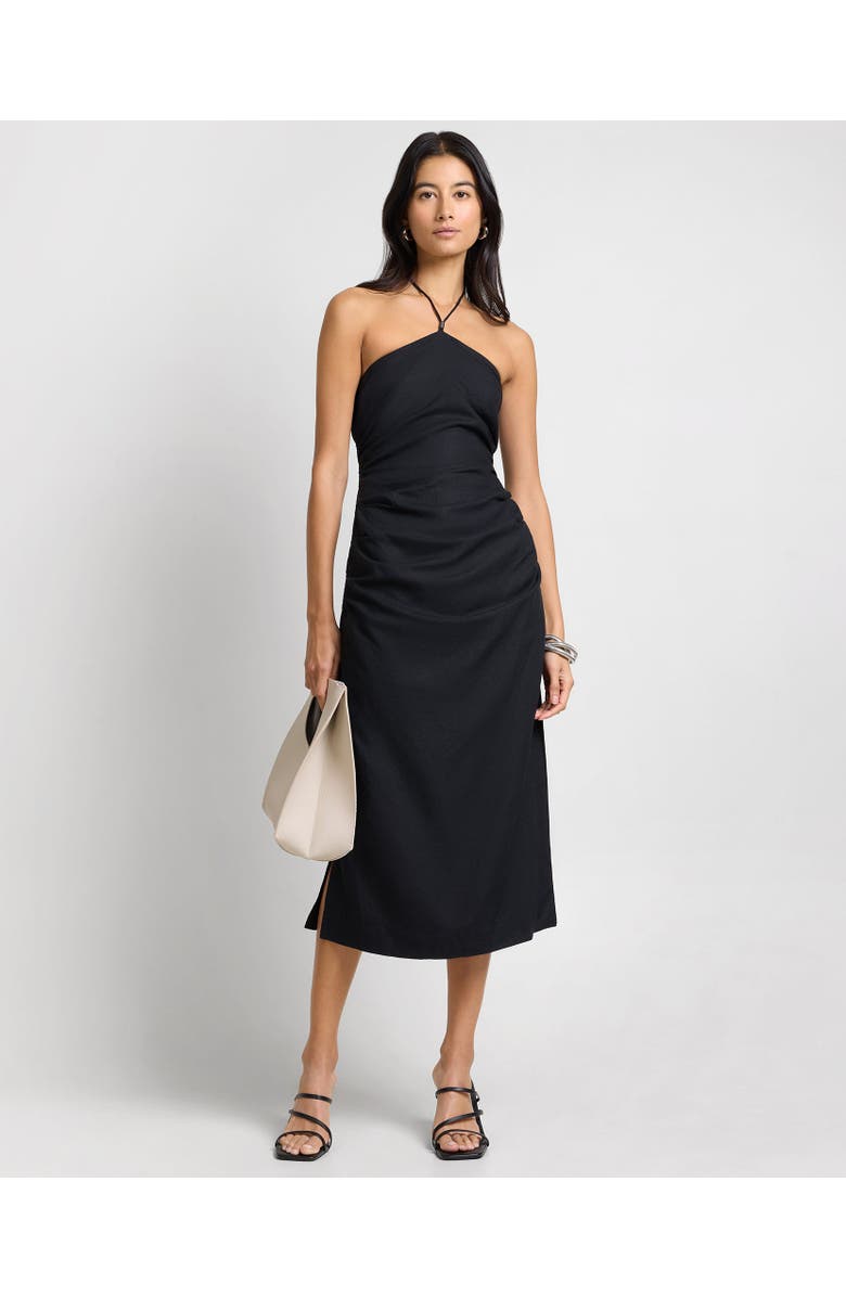 Onia Air Linen Ruched Halter Dress, Main, color, Black