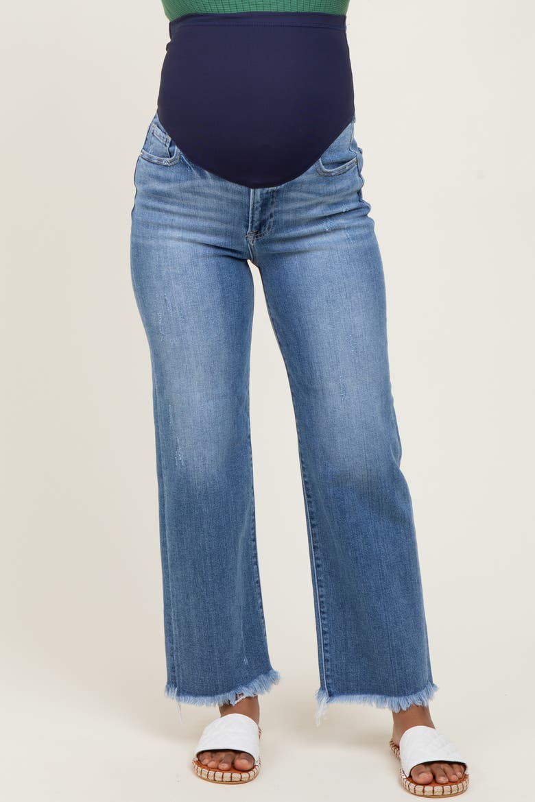Frayed Hem Ankle Straight Leg Maternity Jeans, Alternate, color, Blue