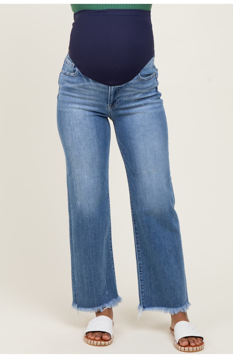 PinkBlush Frayed Hem Ankle Straight Leg Maternity Jeans, Alternate, color, Blue