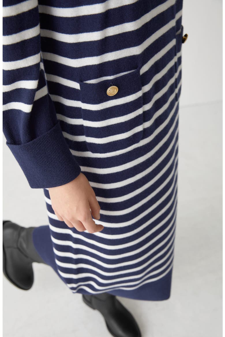 Breton Stripe Long Sleeve Wool Midi Sweater Dress, Alternate, color, NAVY STRIPE