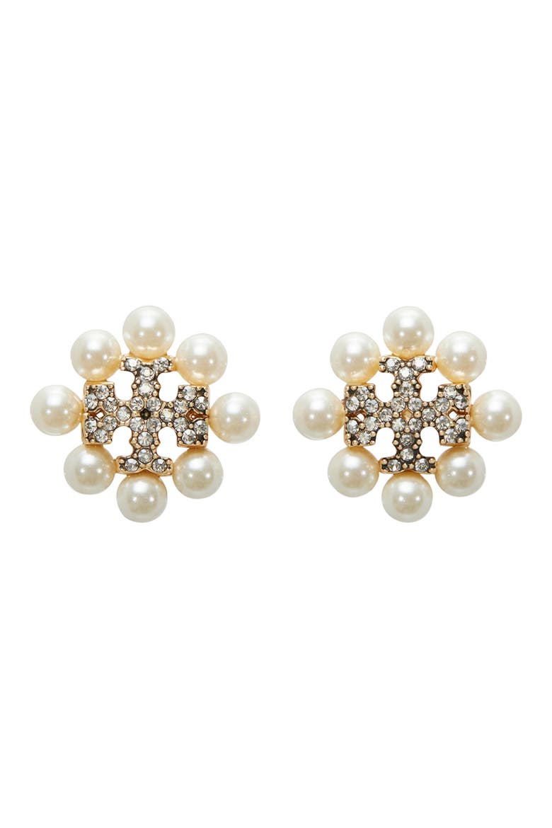 Kira Imitation Pearl Stud Earrings, Main, color, TORY GOLD / PEARL / CRYSTAL