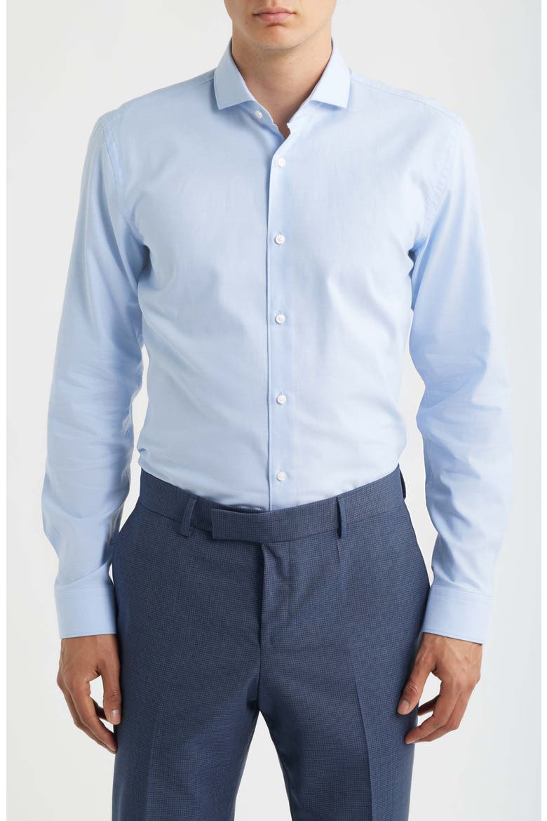 Hank Slim Fit Solid Cotton Dress Shirt, Main, color, LIGHT PASTEL BLUE
