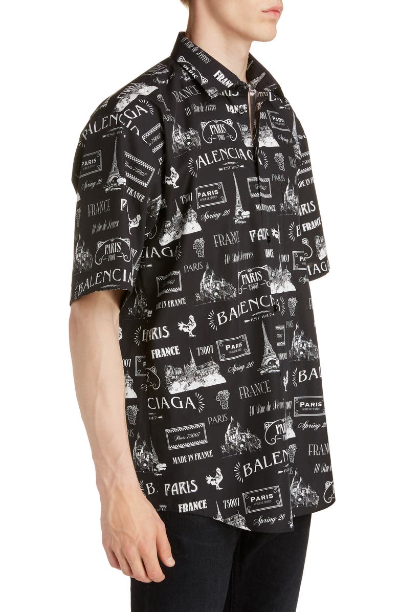 Balenciaga Paris Normal Fit Short Sleeve Button-Up Shirt, Alternate, color,