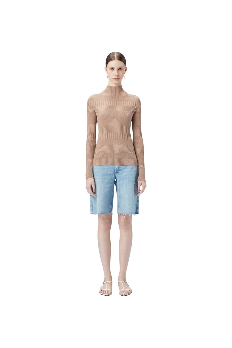 High-neck Ribbed Cotton Silk Cashmere Blend Sweater, Main, color, timber wolf
