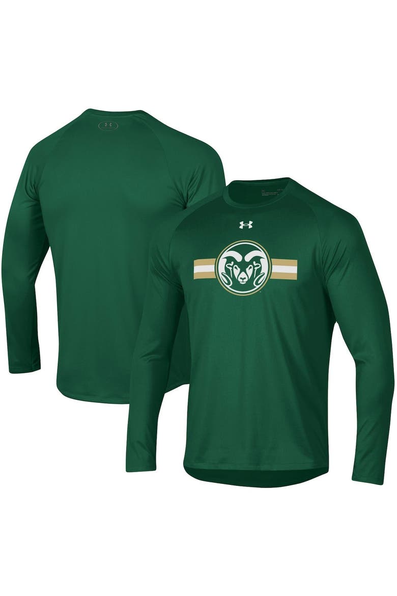 Men's Under Armour Green Colorado State Rams Logo Stripe Performance Raglan Long Sleeve T-Shirt, Main, color, Green