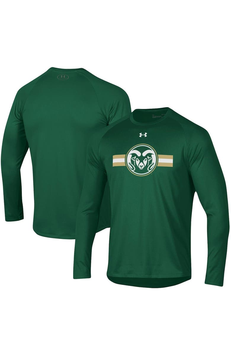 Under Armour Men's Under Armour Green Colorado State Rams Logo Stripe Performance Raglan Long Sleeve T-Shirt, Main, color,