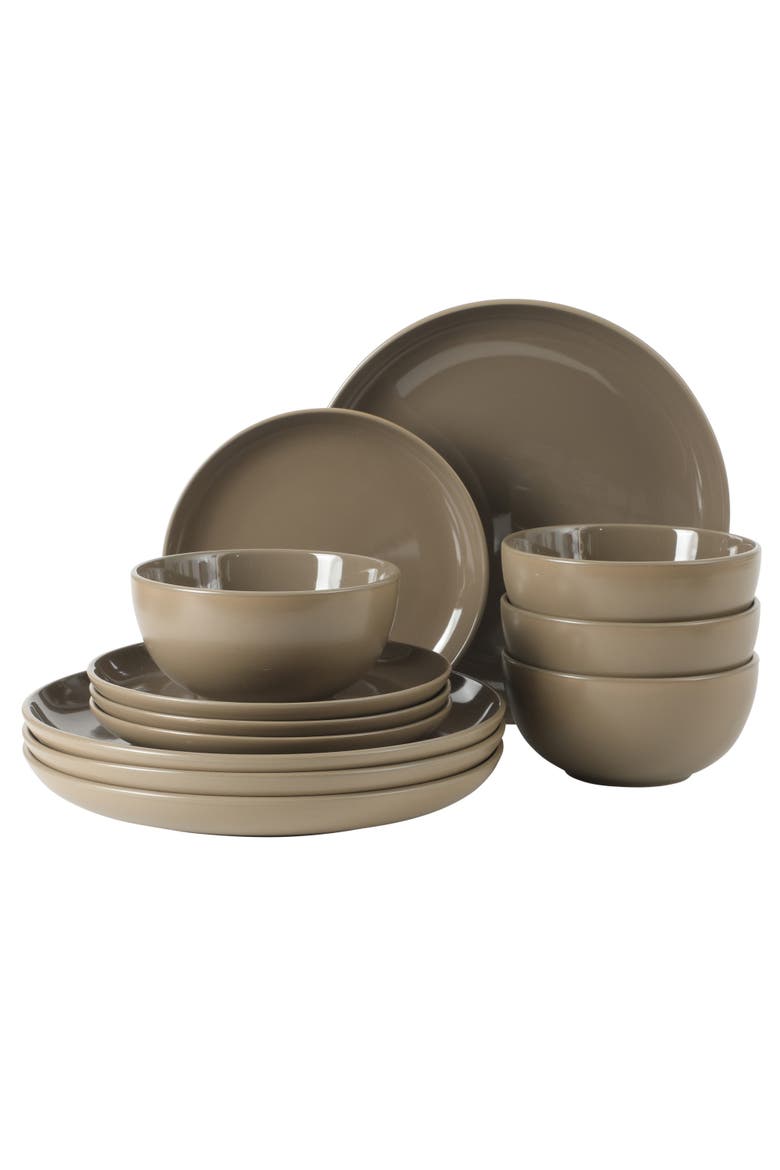 Rockaway 12 Piece Matte Two-Tone Stoneware Dinnerware Set, Service for 4, Main, color, Brown