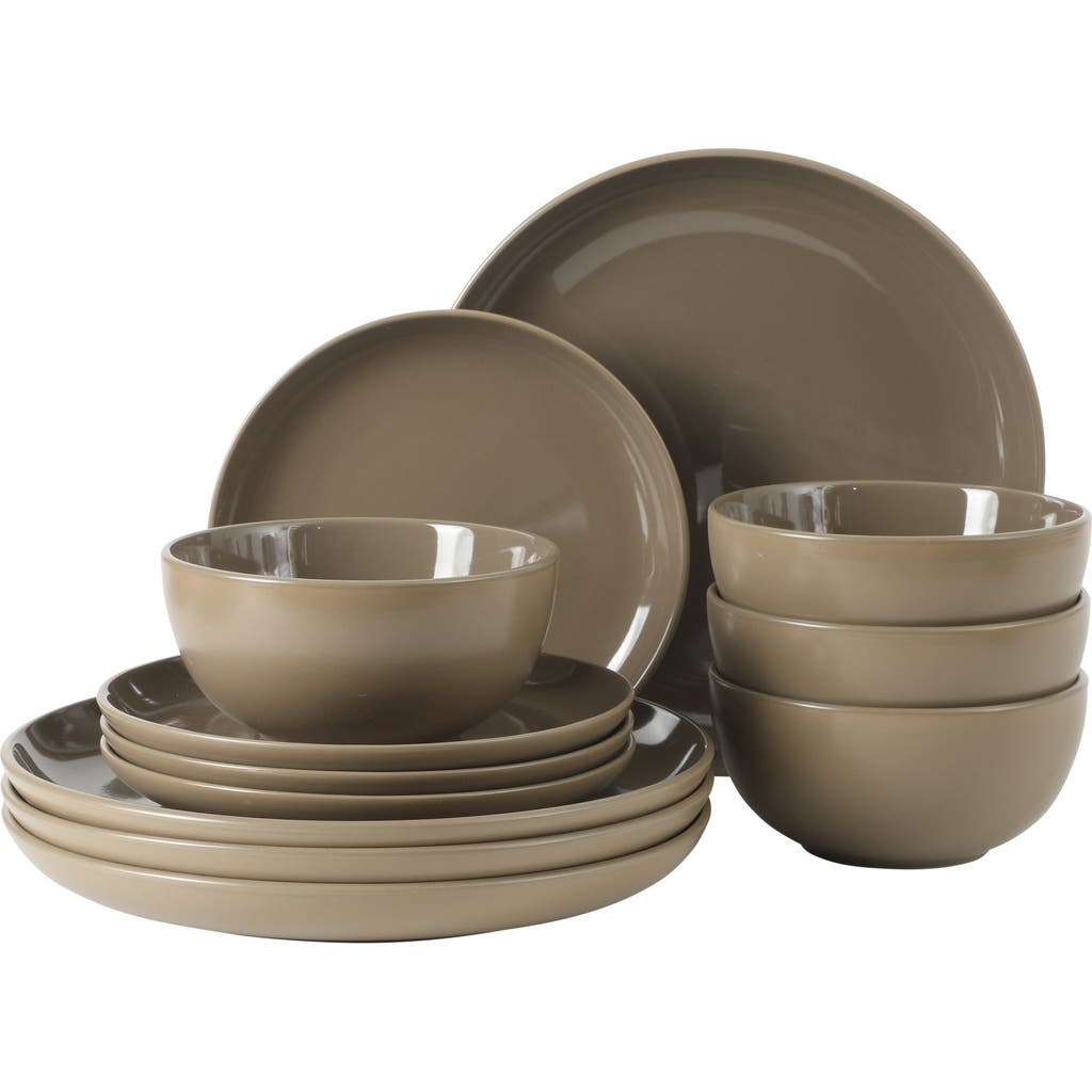 Gibson Home Rockaway 12 Piece Matte Two-tone Stoneware Dinnerware Set, Service For 4 In Brown