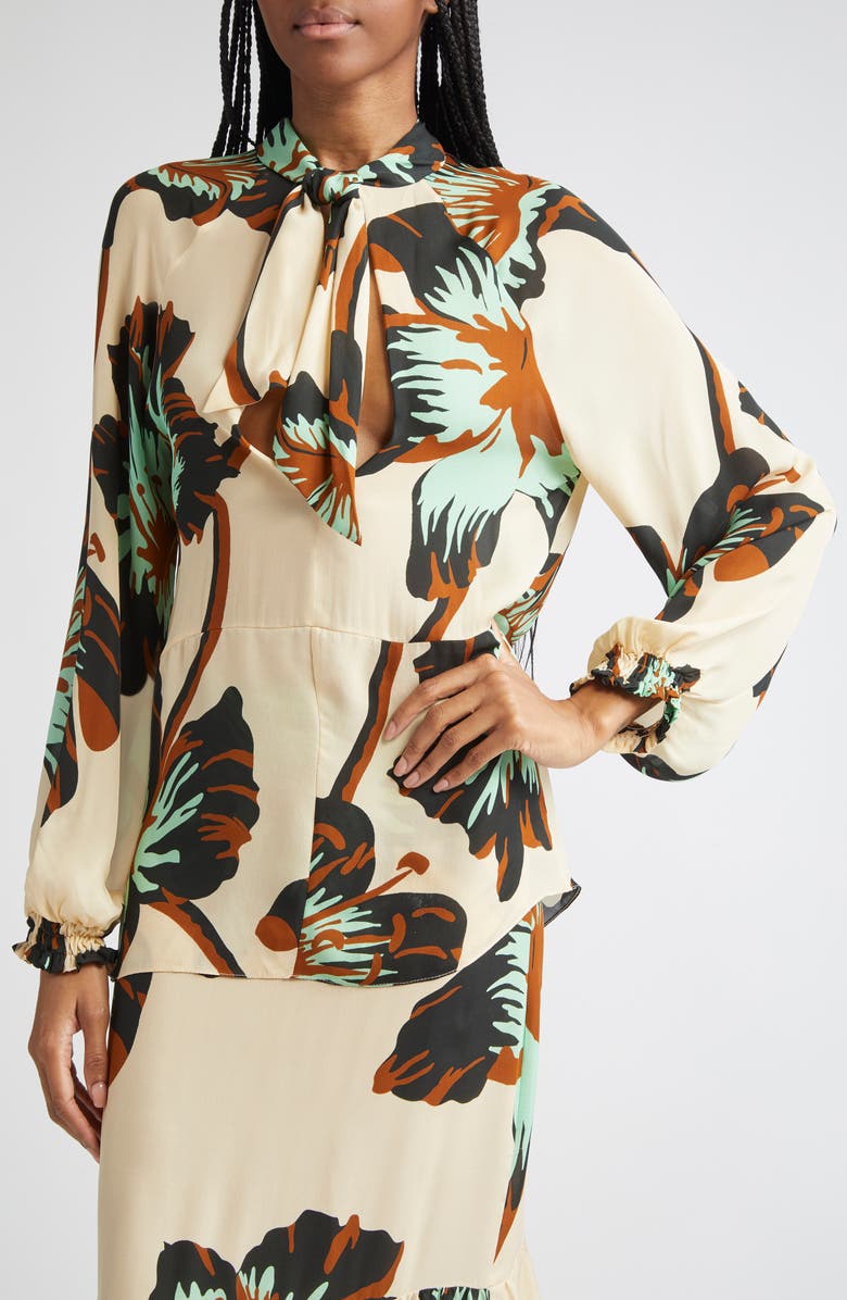 Johanna Ortiz Drum Beats Silk Georgette Top, Alternate, color, Ecru / Rust / Green / Mint