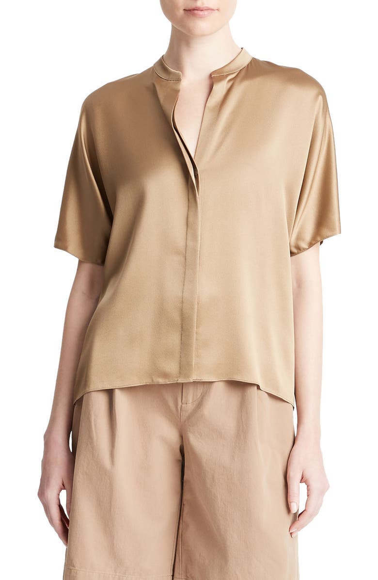 Vince Dolman Sleeve Silk Button-Up Shirt, Main, color,