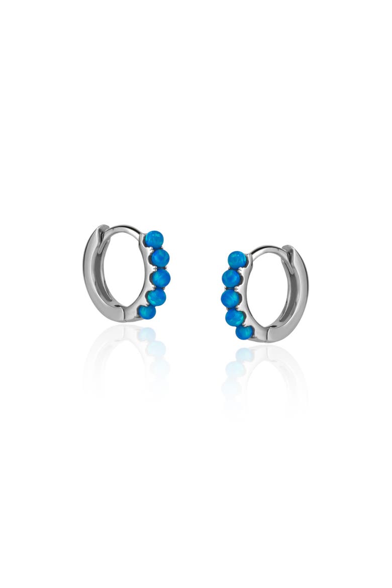 Beaded Blue Opal Huggie Hoop Earrings, Main, color, Silver