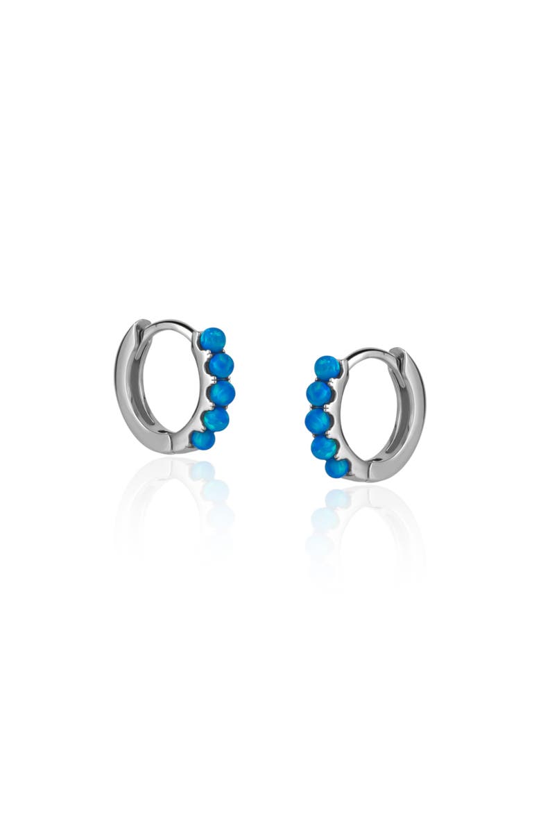 Spero London Beaded Blue Opal Huggie Hoop Earrings, Main, color, Silver