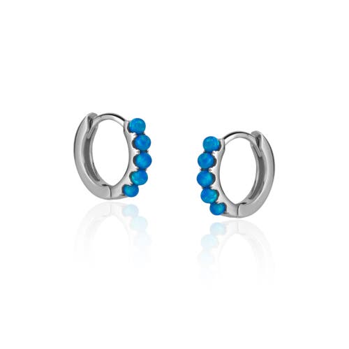 Spero London Beaded Blue Opal Huggie Hoop Earrings In Metallic