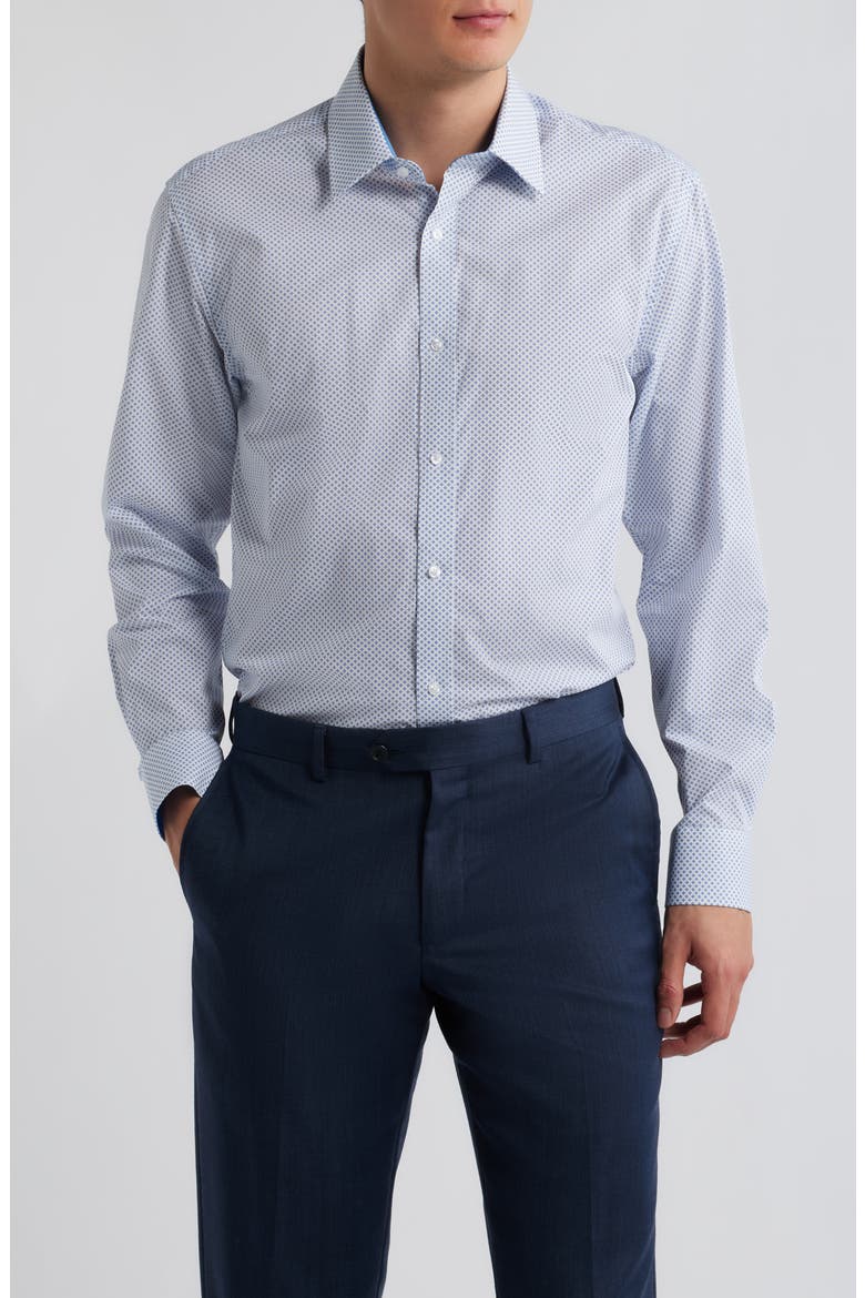 Paris Modern Fit Neat Geometric Print Cotton Dress Shirt, Main, color, WHITE