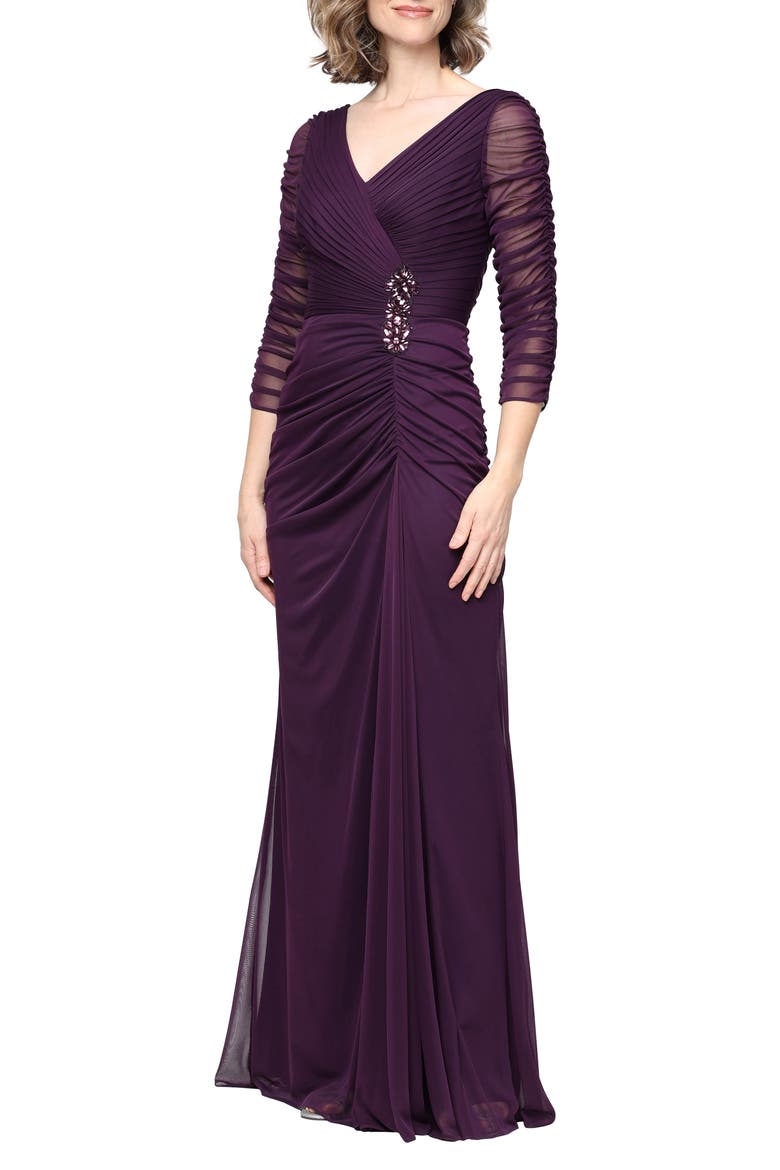 Pleated Chiffon Gown, Main, color, EGGPLANT