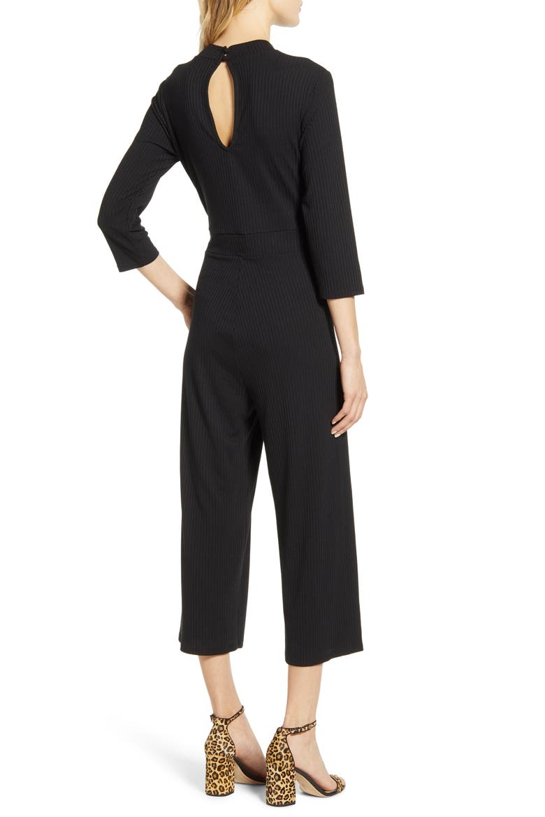 Ribbbed Knit Crop Jumpsuit, Alternate, color, BLACK