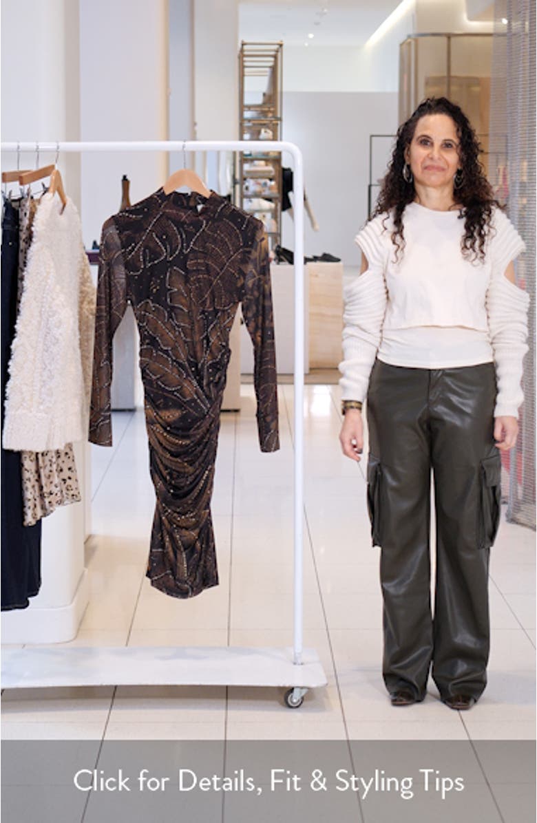 Golden Foliage Long Sleeve Tulle Midi Dress, sales video thumbnail