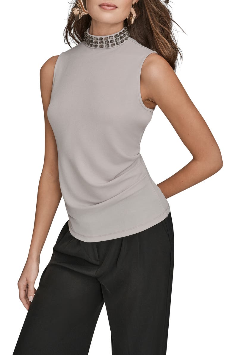 Donna Karan New York Beading Mock Neck Sleeveless Top, Alternate, color, Vapor