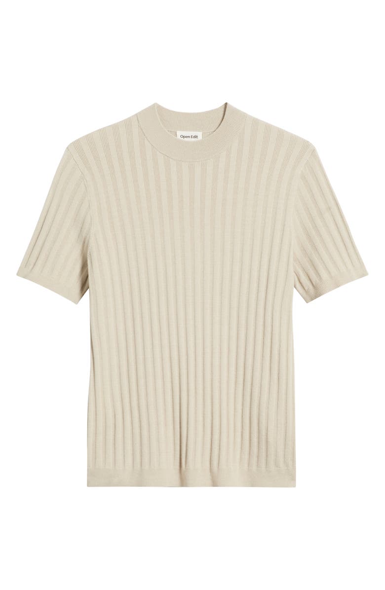 Open Edit Ribbed Short Sleeve Mock Neck Sweater, Alternate, color, Beige Birch