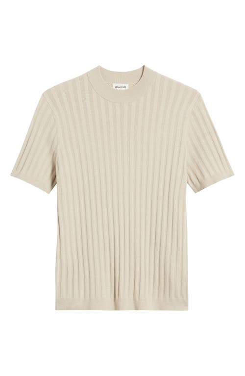 Open Edit Ribbed Short Sleeve Mock Neck Sweater In Beige Birch