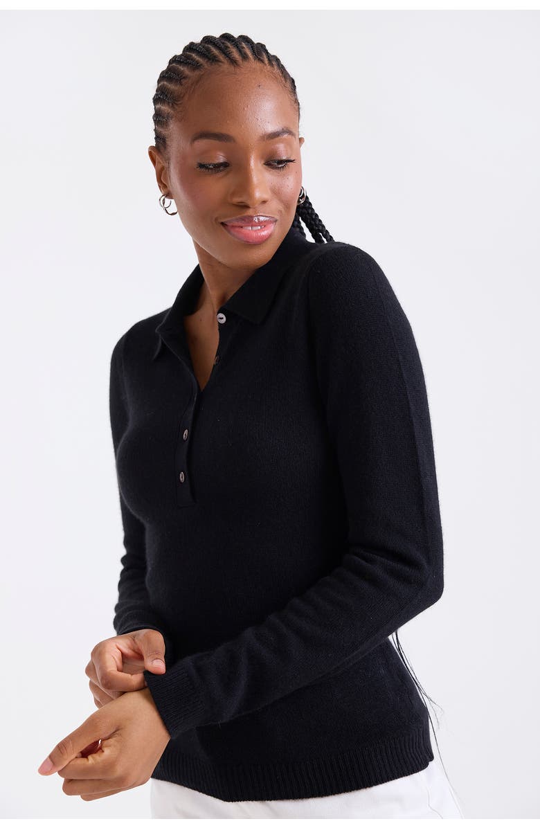 1982 Amaya Button 100% Cashmere Polo Top, Main, color, Black