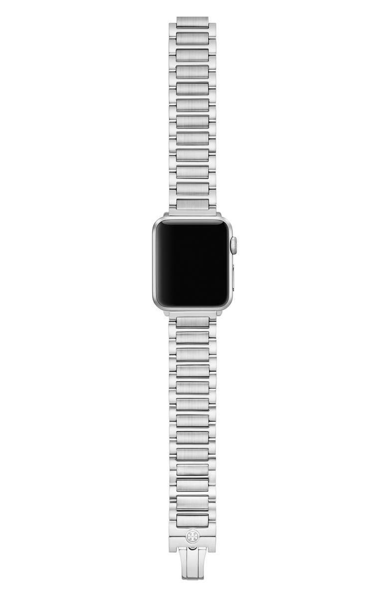 Tory Burch The Kira 18mm Apple Watch<sup>®</sup> Bracelet Watchband, Alternate, color, Silver