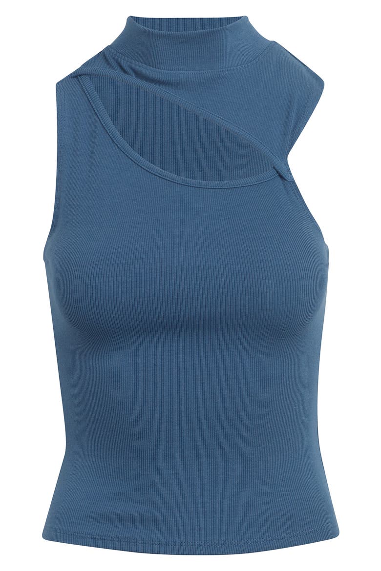 Mock Neck Cut Out Tank, Alternate, color, MOONLIGHT BLUE