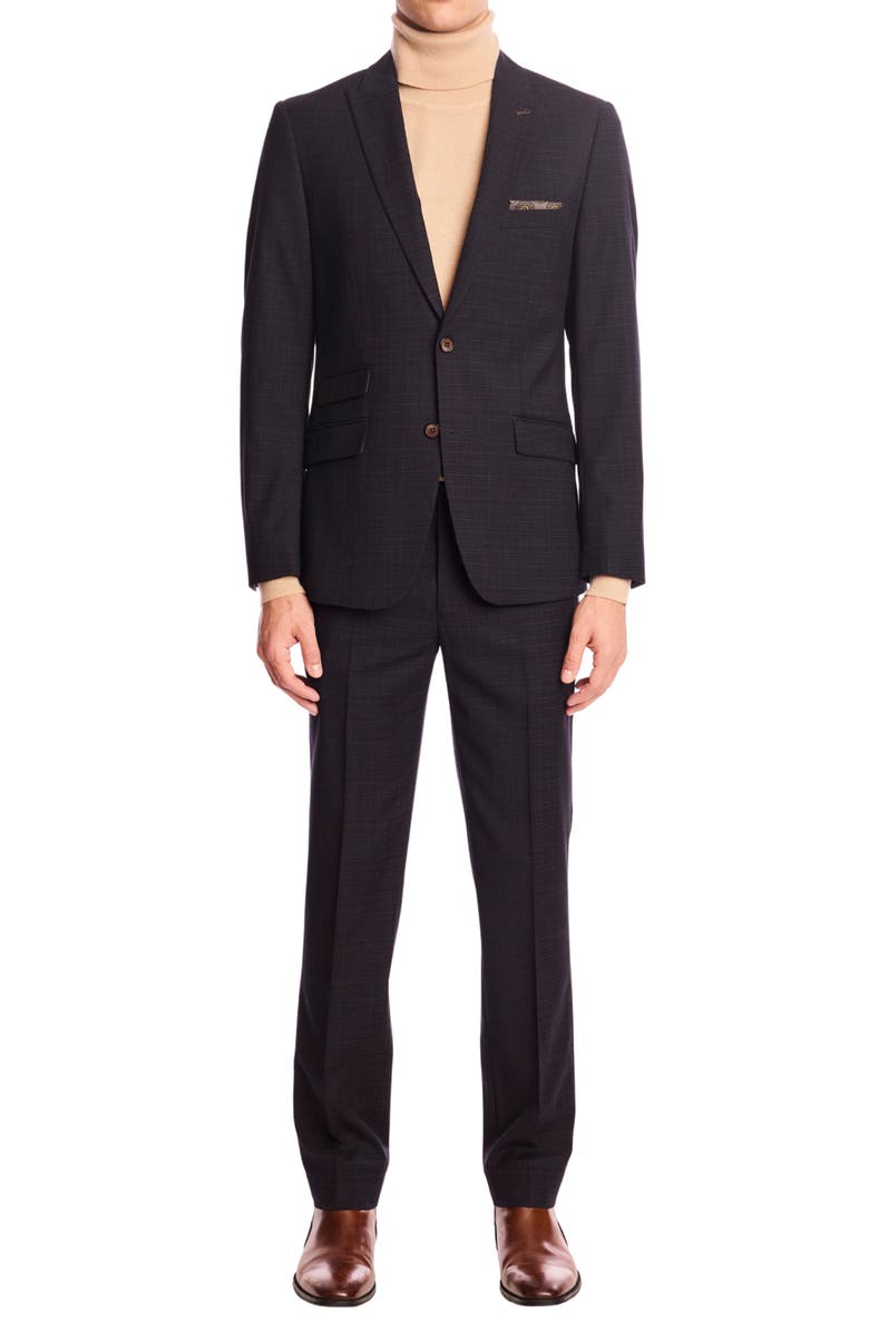 PAISLEY & GRAY Downing Slim Fit Flat Front Grid Dress Pants, Alternate, color, Blue Camel Grid