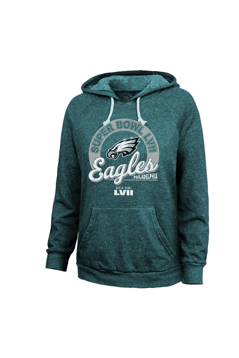 Women's Majestic Threads Midnight Green Philadelphia Eagles Super Bowl LVII Extra Point Tri-Blend Pullover Hoodie, Alternate, color, Green