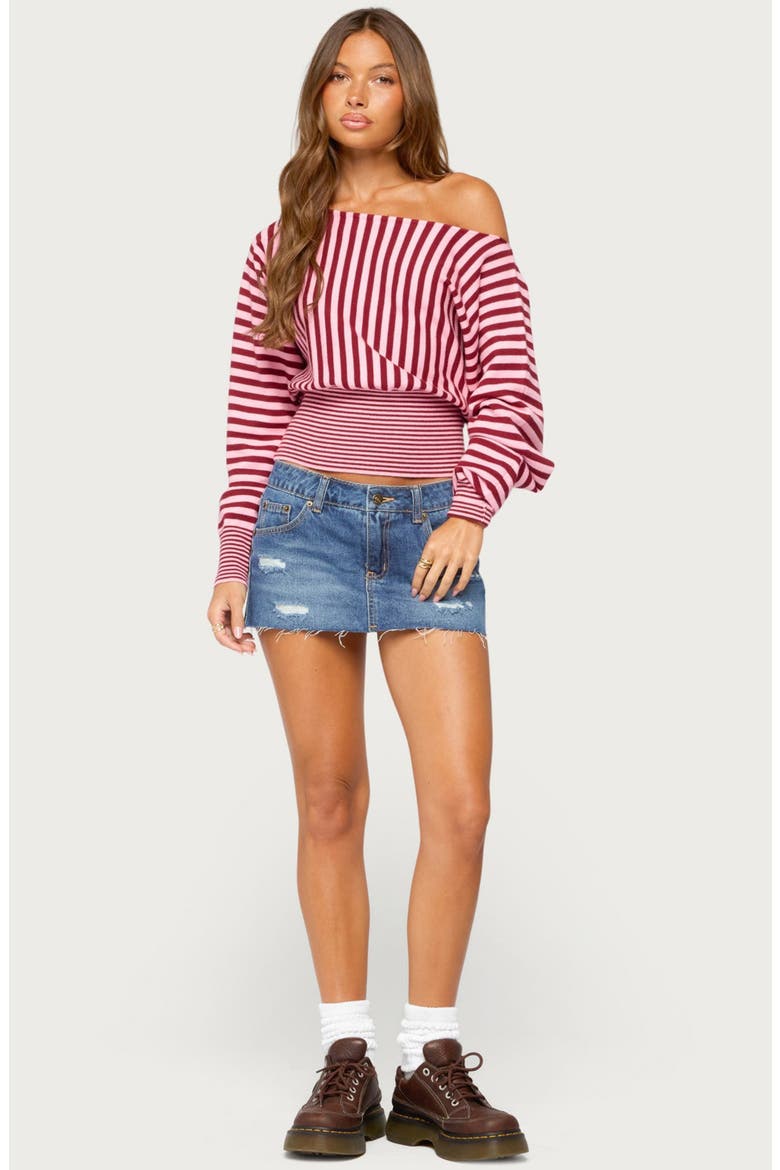 Brida Striped Off-the-Shoulder Sweater, Alternate, color, BURGUNDY-AND-PINK