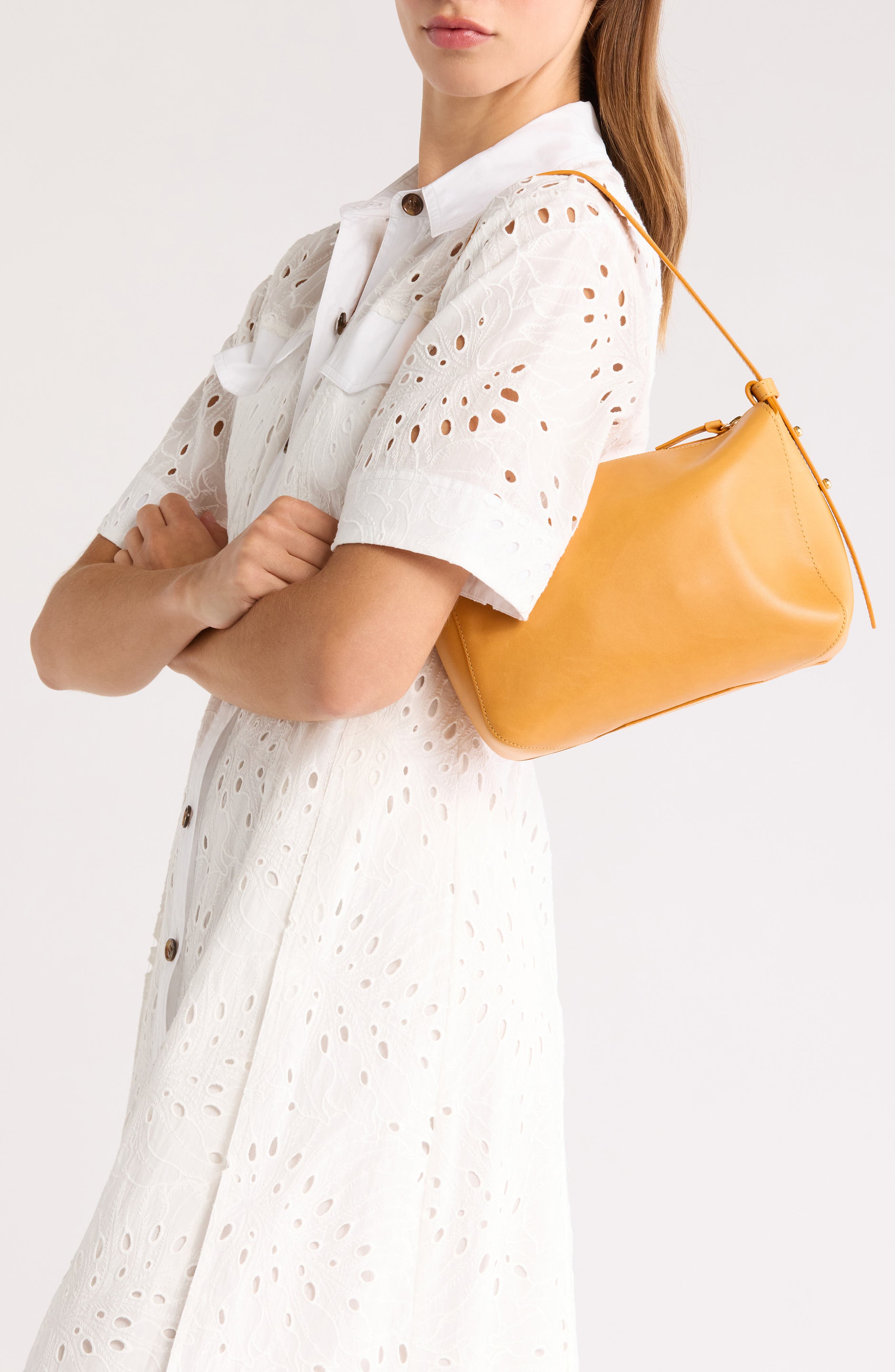 Clare V. Fleurine Leather Shoulder Bag, Alternate, color, Butterscotch - Naturelle