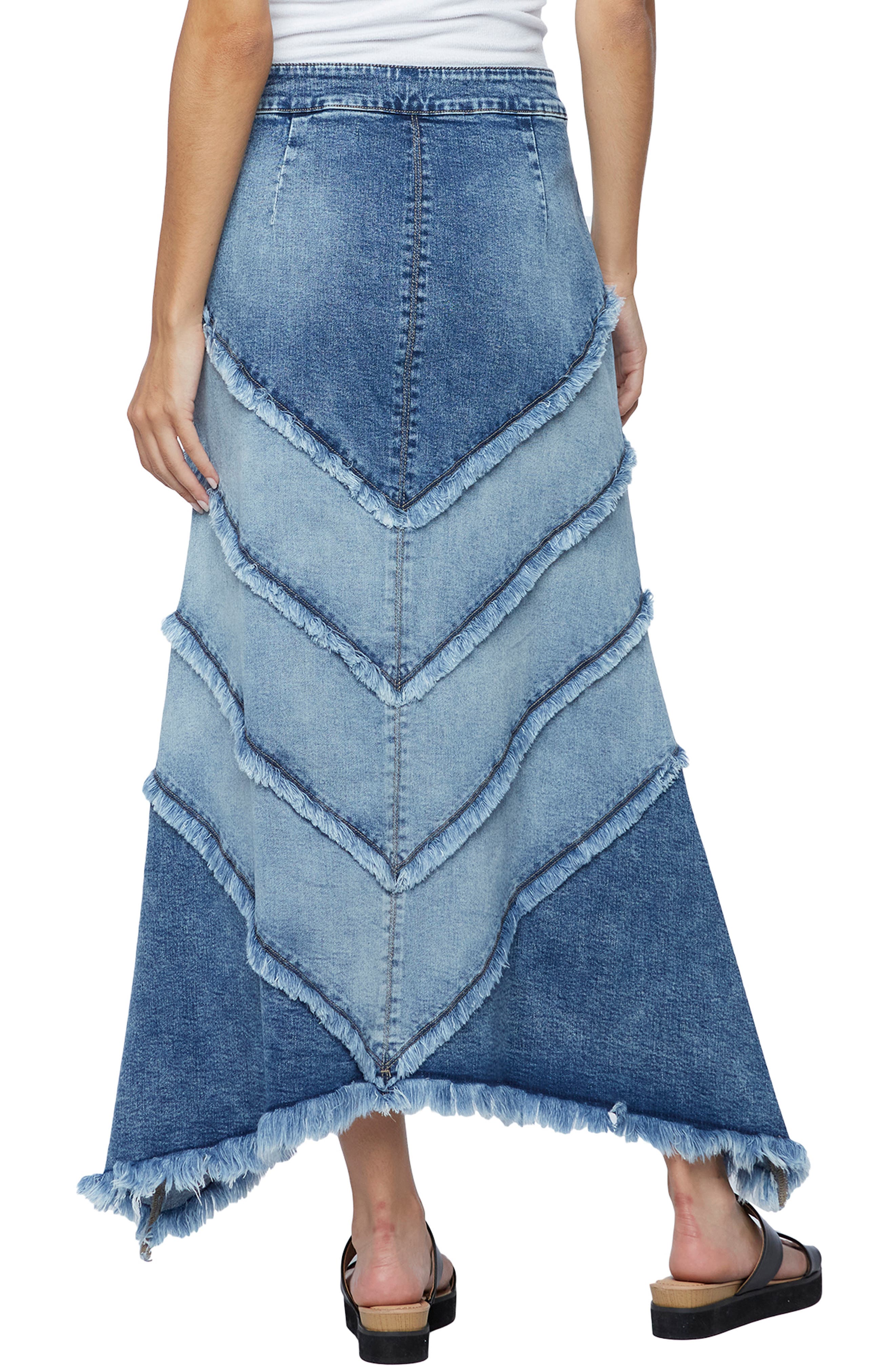 Chevron Denim Maxi Skirt - image 2
