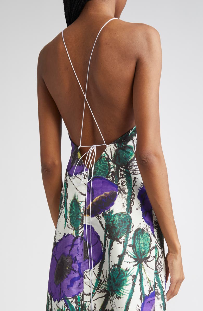 Wales Bonner Josephine Floral Sateen Dress, Alternate, color, Poppy Purple