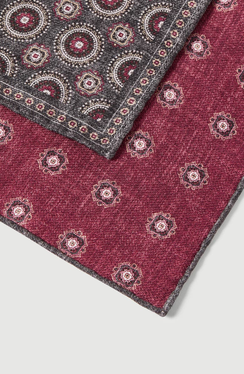 Brunello Cucinelli Silk pocket square with medallion design, Alternate, color, Anthracite