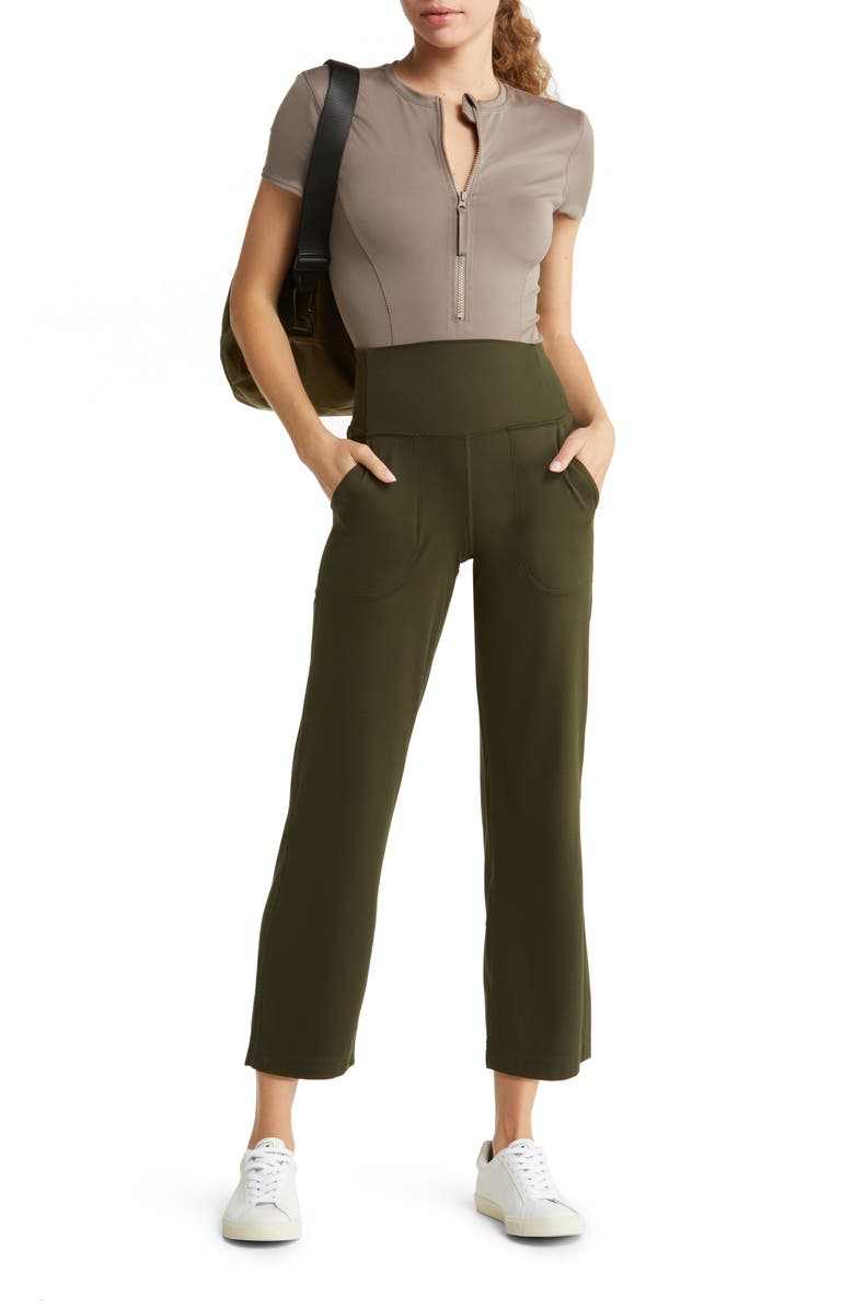 Zella Renew High Waist Pocket Flare Ankle Leggings, Alternate, color, Green Rosin